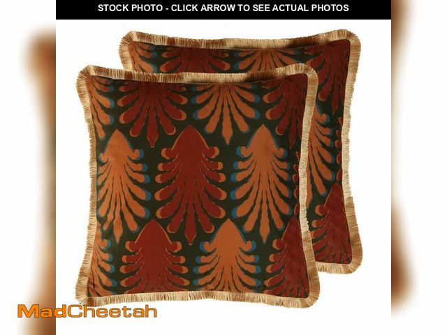 Lot 74-13718518 - patdrea Designer Velvet Throw Pillow Covers 18x18 Inch,Farmhouse Yellow Jungle with Brown Palm Leave...