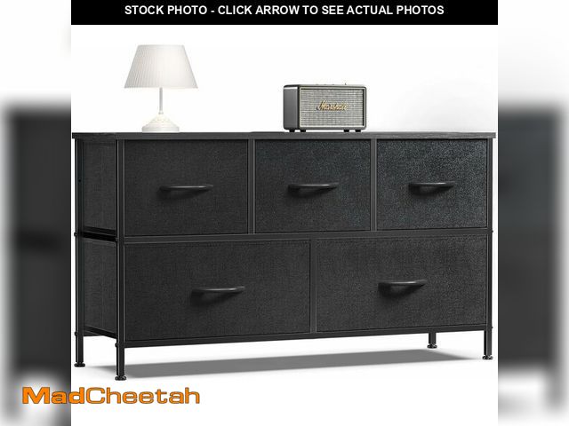 Lot 74-13733920 - OLIXIS Dresser for Bedroom, 5 Storage Drawers, Wide Fabric Closet Chests Organizer Tower Furniture, ...
