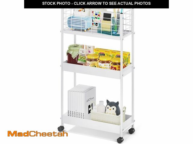 Lot 74-12713739 - KINGRACK 3-Tier Rolling Utility Cart with Wheels, Metal Slim Storage Cart, Multifunctional Storage O...