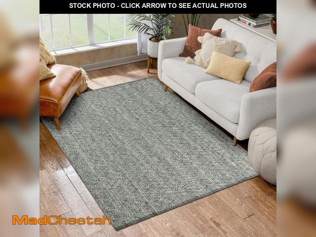 Lot 74-12328467 - LEEVAN Washable Area Rug 4x6, Hand-Woven Cotton Living Room Rug, Grey/Cream Braided Bedroom Rug, Far...