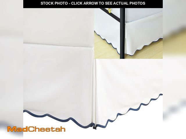 Lot 74-13543892 - HIG Queen Bed Skirt - Easy Fit Scallop Edge Pleated Bedskirts With Spilt Coner, 12 Inch Drop Anti-Sl...