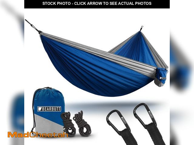 Lot 74-14206577 - Bear Butt Double Parachute Camping Hammock, Sky Blue/Pink/White - UNUSED