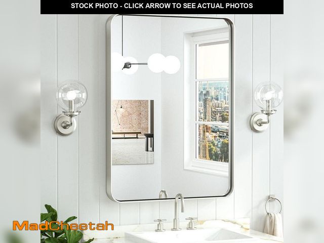 Lot 74-14223065 - KeonJinn 20 in. W x 30 in. H Modern Rectangular Aluminum Framed Wall Bathroom Vanity Mirror in Brush...