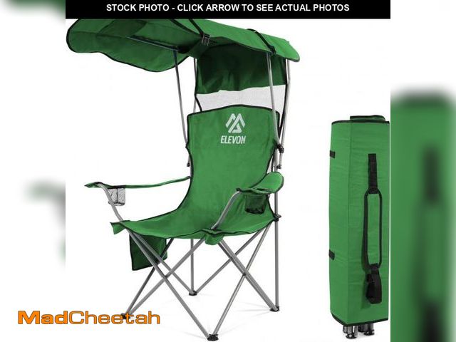 Lot 74-12136919 - Elevon Camping Chair, Oversized Folding Chair with Canopy, Portable Outdoor Chair with Arms, Cup Hol...
