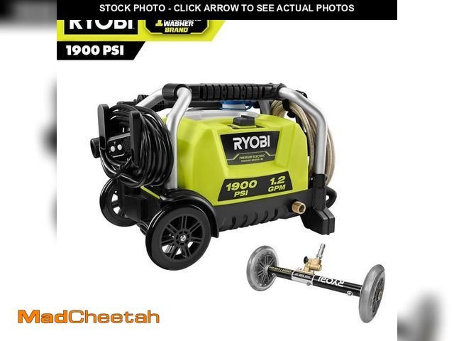 Lot 74-13693449 - RYOBI 1900 PSI 1.2 GPM Cold Water Wheeled Corded Electric Pressure Washer with Water Broom - UNUSED