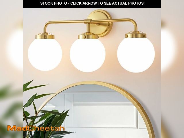 Lot 74-13772524 - Deyidn Gold Bathroom Vanity Light Fixtures Over Mirror, Modern Brass 3 Lights Wall Sconce with Milky...