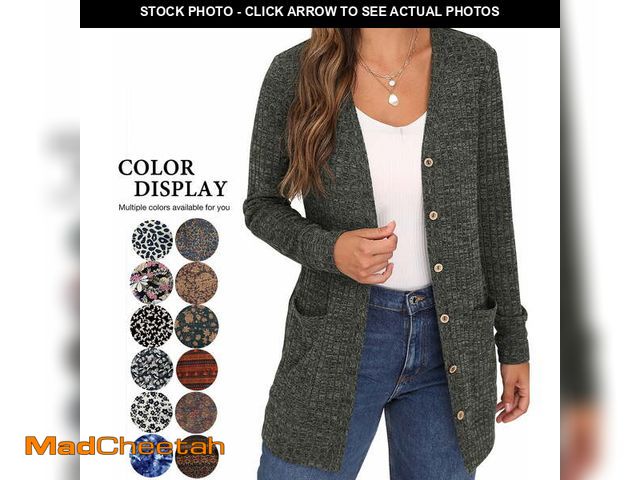 Lot 74-13054173 - JWD Women's Long Sleeve Open Front Cardigan Button Down Vee Neck Ribbed Knit Lightweight Outerwear w...
