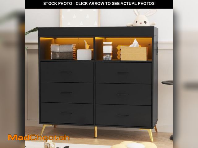Lot 74-12489573 - GarveeHome Dresser for Bedroom with 6 Drawers, Baby Changing Table Dresser with Changing Pad, LED Li...