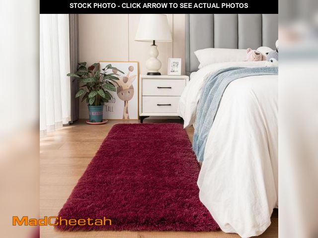 Lot 74-12435371 - duduta Burgundy Plush Runner Rugs 2x6 ft, Fluffy Shag Rug for Bedroom Nursery Bedside, Machine Washa...