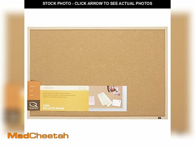 Lot 74-12760427 - Quartet Cork Board Bulletin Board, 23" x 35" Framed Corkboard, Oak Frame, Decorative Hanging Pin Boa...