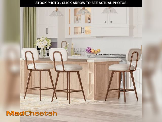 Lot 74-12899304 - MALOL PU Leather Swivel Bar Stools Set of 3, Mid Century Counter Height Bar Chairs with Low Back and...