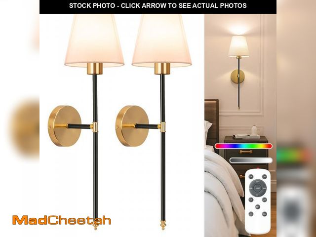 Lot 74-12051223 - NIORSUN Battery Operated Wall Sconce Set of 2,Black-Gold Rechargeable Wall Lights with 5200mAh Dimma...