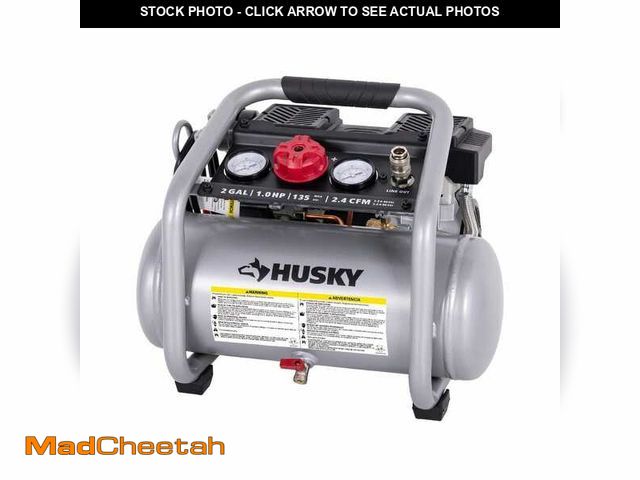 Lot 74-12581849 - Husky 2 Gal. 135 PSI Portable Electric Oil-Free Quiet Jobsite Air Compressor with Dual Pressure Gaug...
