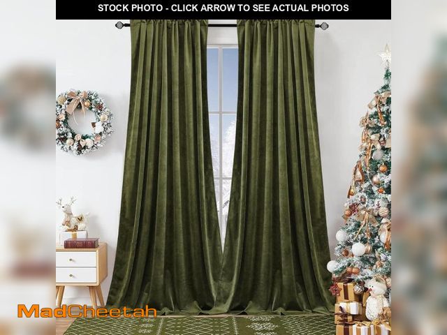 Lot 74-12325353 - *SEE DETAILS* Dchola Olive Green Velvet Curtains for Bedroom Window, Vintage Super Soft Luxury Heavy...