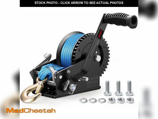 Lot 74-14382201 - Kolvoii 3500 lbs Boat Trailer Winch with Strap, Heavy Duty Hand Winch, 2-Way Ratchet 4:1/8:1 Gear Ra...