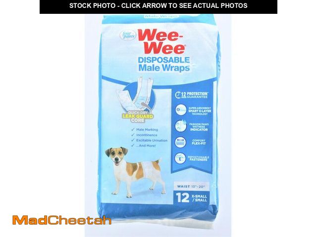 Lot 74-12968521 - 36 Pack of Wee-Wee Products Disposable Male Dog Wraps X-Small/Small - (3 Packages with 12 Wraps Each...