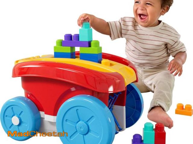 Lot 74-12366185 - MEGA BLOKS First Builders Toddler Building Toy, Block Scooping Pull Wagon with 20 Pieces and Built-i...