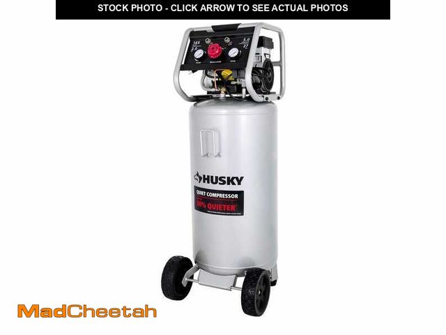 Lot 74-14558936 - Husky 27 Gal.165 PSI Vertical Electric Oil-Free Quiet Auto/Workshop Air Compressor with Dual Gauges ...