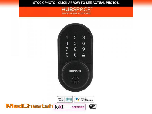 Lot 74-12092842 - Defiant Round Matte Black Electronic Single Cylinder Deadbolt Wi-Fi Enabled Powered by Hubspace - UN...