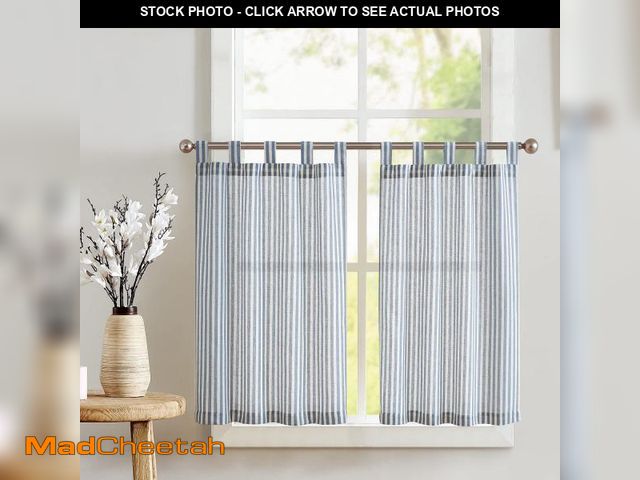 Lot 74-12308440 - jinchan Tab Top Linen Kitchen Curtains 24 Inch Striped Tier Curtains Ticking Stripe Small Drapes for...