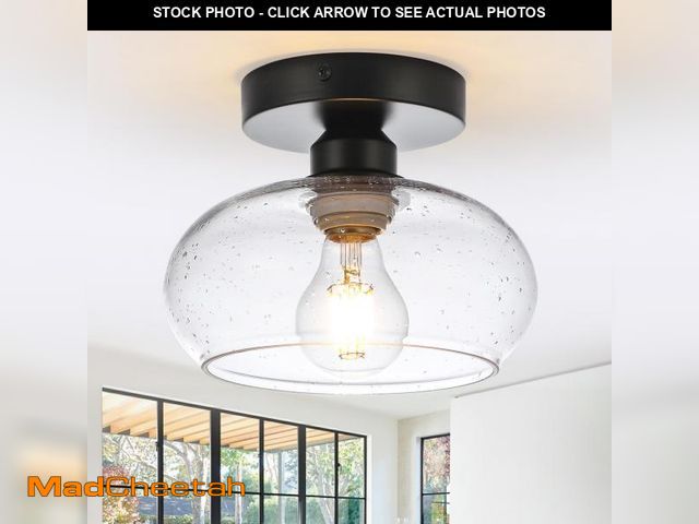 Lot 74-11558897 - WILON Industrial Semi Flush Mount Ceiling Light, Hallway Light Fixture with Glass Shade, Small Black...