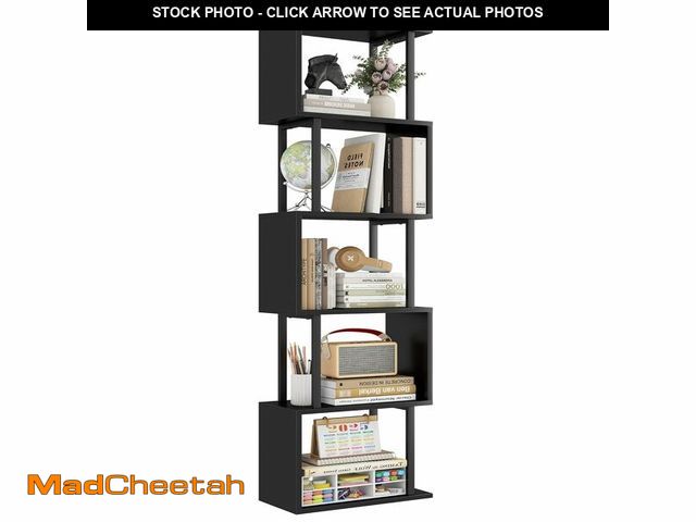 Lot 74-13563941 - Gadroad 5-Tier Bookshelf, Tall S-Shaped Geometric Bookcase, Wood and Metal Decorative Storage Shelvi...