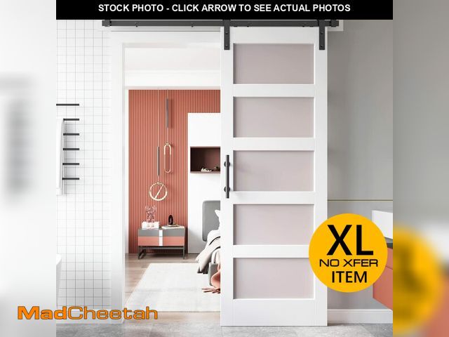 Lot 74-12661093 - EaseLife 30 x 84 inch Glass Barn Door with 5.5FT Sliding Hardware Kit Included &amp; Handle,Solid Wo...