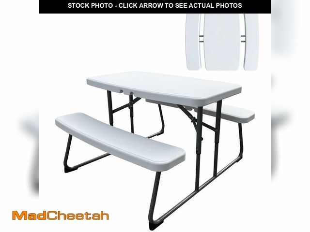 Lot 74-12568775 - Elevon Folding Picnic Table with Benches, Outdoor Picnic Table HDPE Tabletop &amp; Steel Frame, Idea...