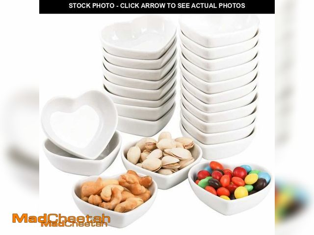 Lot 74-11860520 - WUWEOT 24 Pack Porcelain Sauce Dish, White Heart-shaped Dip Bowls, 1.5Oz Ceramic Ring Dishes Candle ...