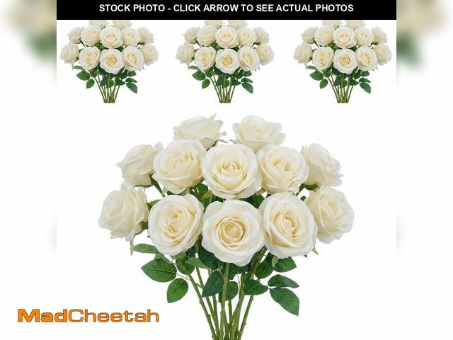 Lot 74-14268039 - Helera 55 Pcs Ivory Roses Artificial Flowers Bulk, Artificial Roses Fake Flowers with Adjustable Ste...
