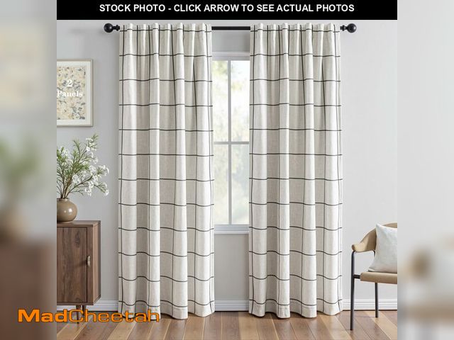 Lot 74-13764766 - MYSKY HOME 100% Blackout Plaid Farmhouse Linen Curtains 84 Inch Long 2 Panels Set for Living Room Do...