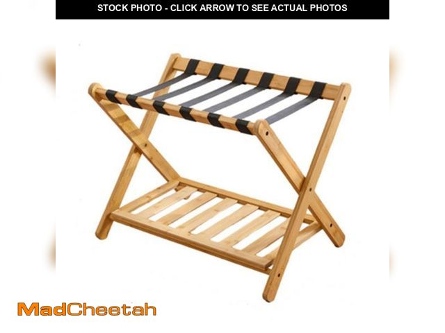 Lot 74-12124365 - AErosx Natural Bamboo Luggage Racks with 6 Nylon Straps, Portable Folding Suitcase Stand Luggage Hol...