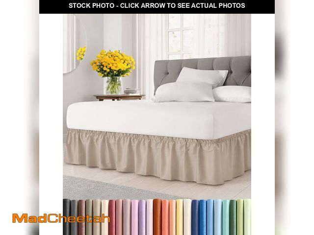 Lot 74-14304047 - Wrap Around Dust Ruffle Bed Skirt - Wheat - for Full Size Beds w/ 12 Inch Drop - Easy Fit Elastic St...