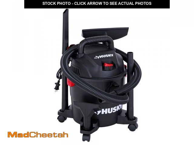 Lot 74-12365225 - Husky 4 Gallon 3.0 Peak HP Wet Dry Vac Shop Vacuum with Locking Hose, Wands, Filters, Crevice, Gulpe...