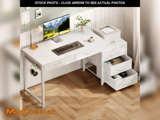 Lot 74-12513424 - Sofanext Computer Desk with 5 Drawers, Reversible Sturdy Office Desk with Printer Stands, Study Writ...