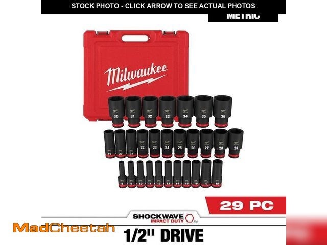 Lot 74-14559124 - Milwaukee SHOCKWAVE 1/2 in. Drive Metric 6 Point Impact Socket Set (29-Piece) - UNUSED