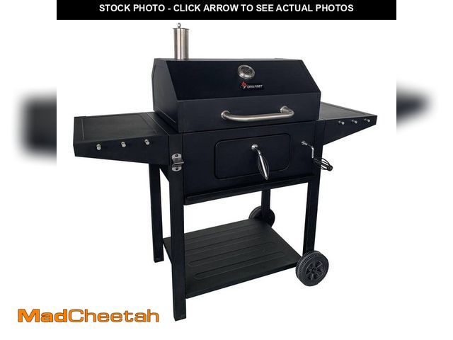 Lot 74-14345202 - GRILLFEST Deluxe Cart Style Charcoal Grill in Black With Thermometer - UNUSED