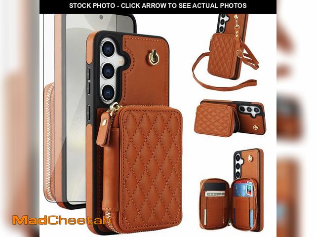 Lot 74-14384045 - Phone Case for Samsung Galaxy S24 FE 5G Wallet Cell Cover with Tempered Glass Screen Protector Wrist...