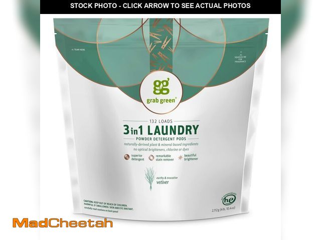 Lot 74-14380940 - Grab Green 3-in-1 Laundry Detergent Pods, 132 Count, Vetiver - USED