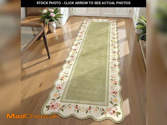 Lot 74-14371893 - Lahome 2'x6' Scalloped Boho Floral Hallway Runner Rug 2x6ft Non-Slip, Washable Low-Pile,Soft Microfi...