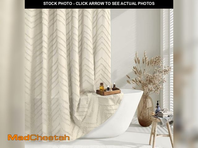 Lot 74-12718171 - TURKIO Beige Boho Shower Curtain 72 x 72 Modern Farmhouse Shower Curtain Bohemian Chic Tufted Chevro...