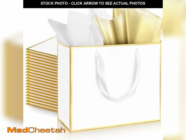 Lot 74-12705200 - ReliThick 12 Pack Metallic Paper Gift Bag with Handles and Tissue Paper 11.8 x 10 x 4'' Thank You Fa...