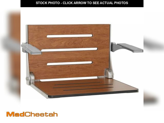 Lot 74-13680224 - Seachrome Silhouette Comfort Folding Wall Mount Shower Bench Seat with Arms, Rustic Teak Seat with S...