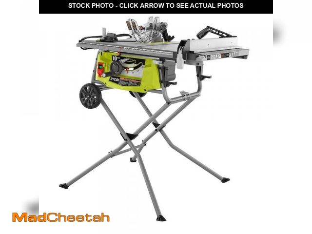 Lot 74-12492525 - RYOBI 15 Amp 10 in. Expanded Capacity Portable Corded Table Saw With Rolling Stand - USED