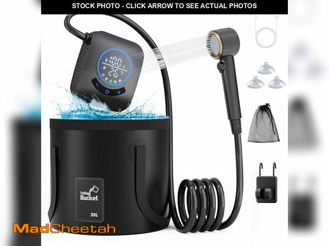 Lot 74-14267725 - GOSCHE Portable Camping Shower, 8000mAh Rechargeable Outdoor Shower Pump with 20L Collapsible Bucket...