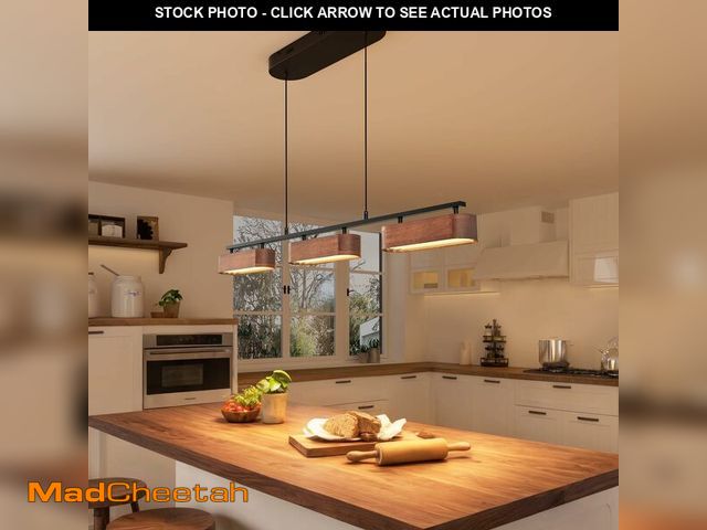 Lot 74-14250810 - Glimchase 37.6" Kitchen Island Lights, 28W Wood Dining Room Light Fixtures Over Table, Dimmable Line...
