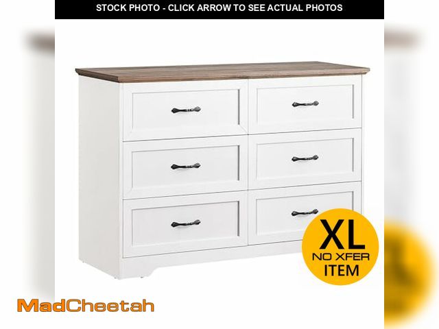 Lot 74-12661415 - Garvee Wood Dresser with 6 Drawers, Premium Laminated Composite Woods, Brass Knobs, Roller Glides, A...