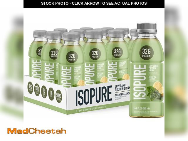 Lot 74-14068150 - Isopure Zero Carb 32g Clear Protein Ready-to-Drink, Whey Protein Isolate, Green Tea, 12 Pack (Packag...