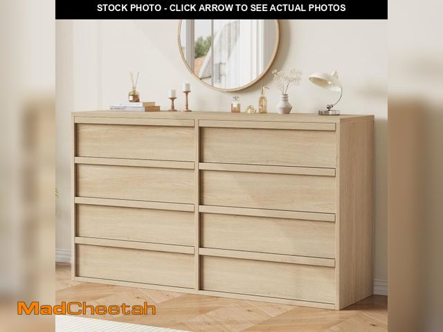 Lot 74-12489282 - GarveeHome 8 Drawer Dresser for Bedroom, 54in Wide Natural Oak 8 Chest of Drawers with Large Storage...