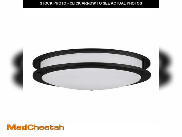 Lot 74-12893963 - Flaxmere 14 in. Matte Black Dimmable LED Flush Mount Ceiling Light with Frosted White Glass Shade - ...